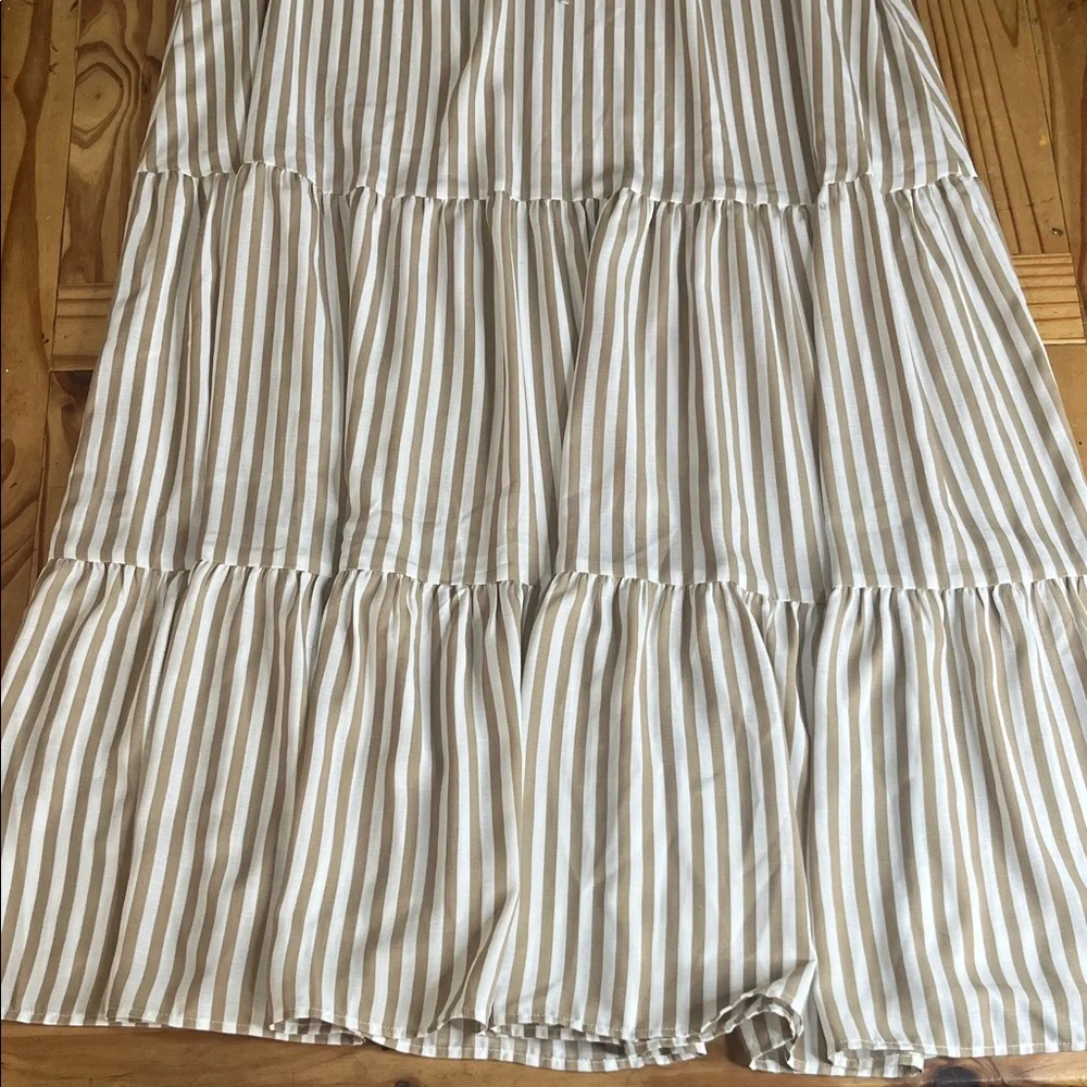 Show Me Your MuMu Birdie Beige Tan Striped Maxi Dress Tiered - Picture 5 of 9